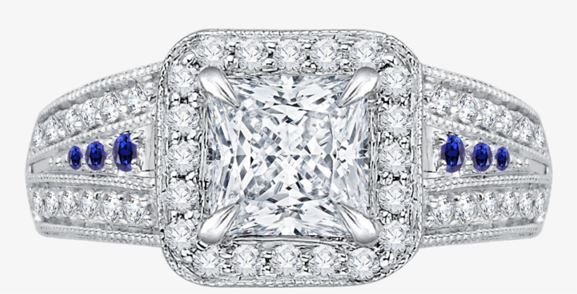 14k White Gold Princess Diamond And Sapphire Halo Engagement - Ht2614pr9 Platinum Tacori Royalt Engagement Ring, transparent png download