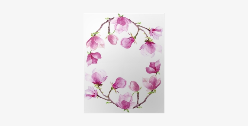 Magnolia Watercolor Wreath Floral Frame Border Wedding - Bridal Shower Clipart Floral, transparent png download