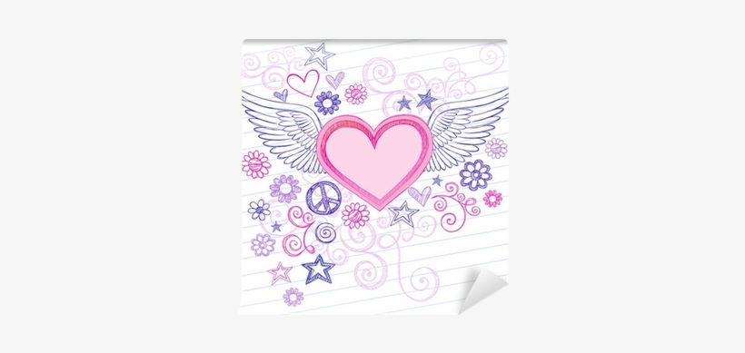 Sketchy Heart With Angel Wings Valentines Day Doodles - Samsung Galaxy S 2 Skyrocket Design Rubberized Plastic, transparent png download
