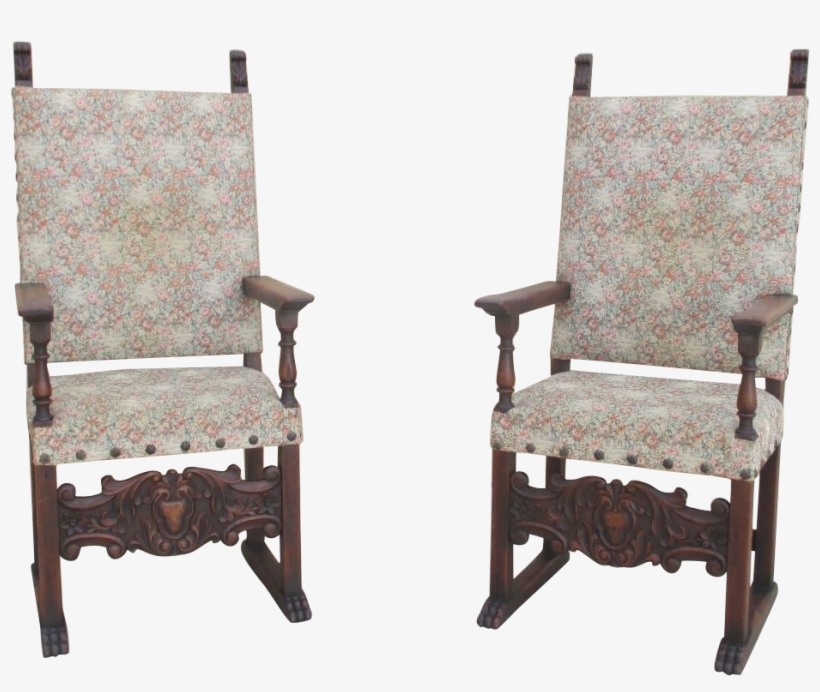 Pair Of Spanish Antique Hall Chairs King's Chairs Arm - Rocking Chair, transparent png download