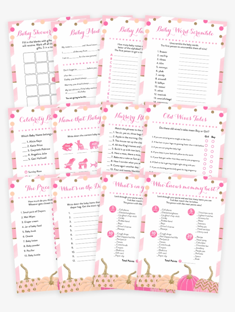 Pink And Gold Pumpkin Baby Shower Game Pack Pumpkin Pink Gold Baby