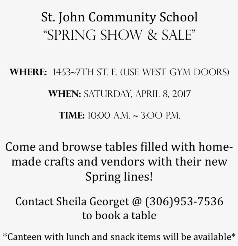 John Community School Spring Trade Show And Sale - Document, transparent png download