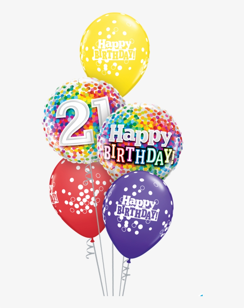 21 Birthday Confetti Balloon Gift - 18" Happy Birthday Birthday Rainbow Confetti - Mylar, transparent png download