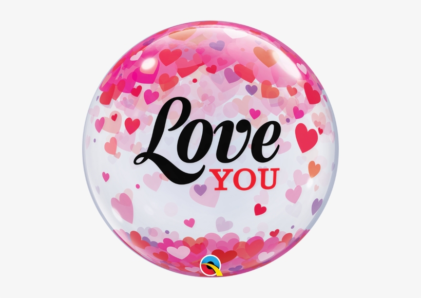 Love You Confetti Hearts Bubble Balloon 22" - Single Balloons With Design, transparent png download