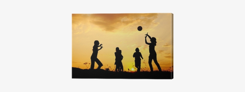Silhouette, Group Of Happy Children Playing On Meadow - Athletic Activity Background, transparent png download