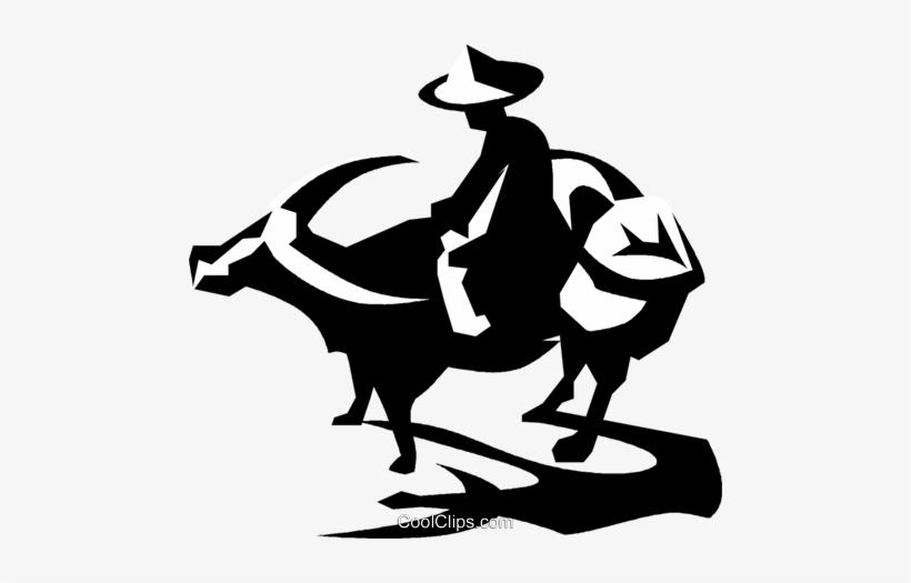 Farmer And Water Buffalo Royalty Free Vector Clip Art - Bull, transparent png download