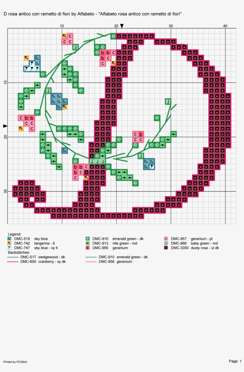 Alfabeto Rosa Antico Con Rametto Di Fiori - Cross-stitch, transparent png download