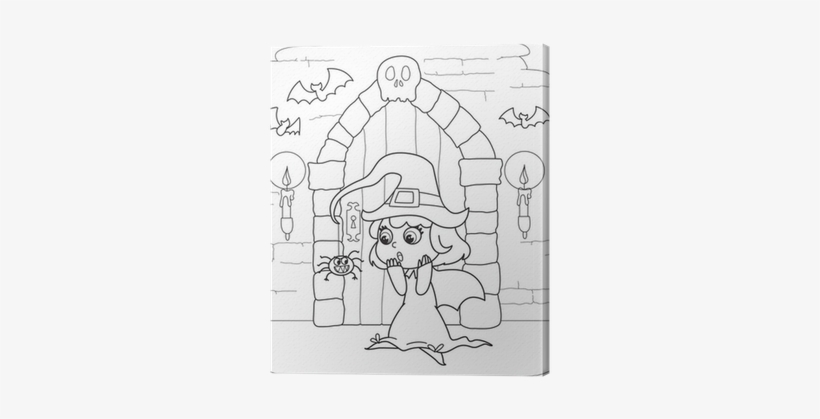 Coloring Halloween Little Witch In Creepy House Canvas - Häxa Halloween Bilder Att Färglägga, transparent png download