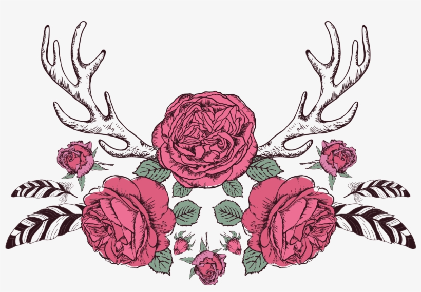 Sticker Boheme Roses Et Plumes Ambiance Sticker Col - Tatouage Cerf Rose, transparent png download