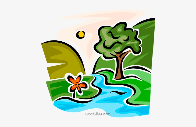 Mountain Creek With Trees Royalty Free Vector Clip - Creek Clipart, transparent png download