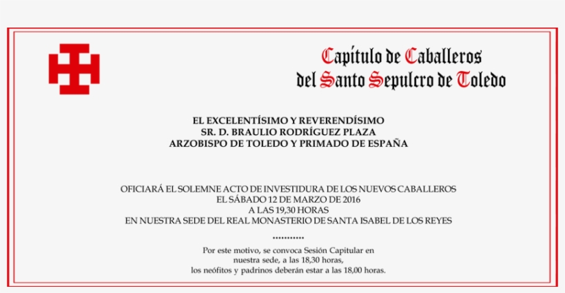 Invitación Para El Acto De Investidura De Nuevos Caballeros - Investiture, transparent png download