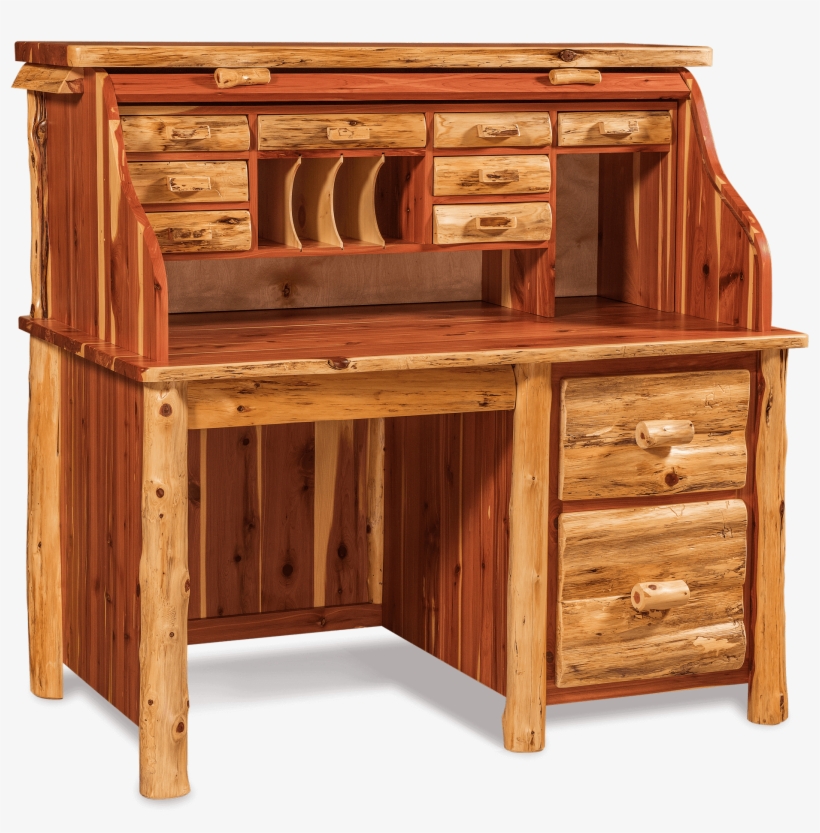 Single Pedestal Roll Top Desk Office Log Furniture - Furniture, transparent png download