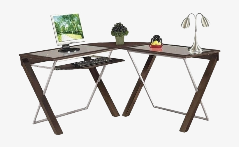 Img - Office Star L-shaped Computer Desk With Glass Top In, transparent png download