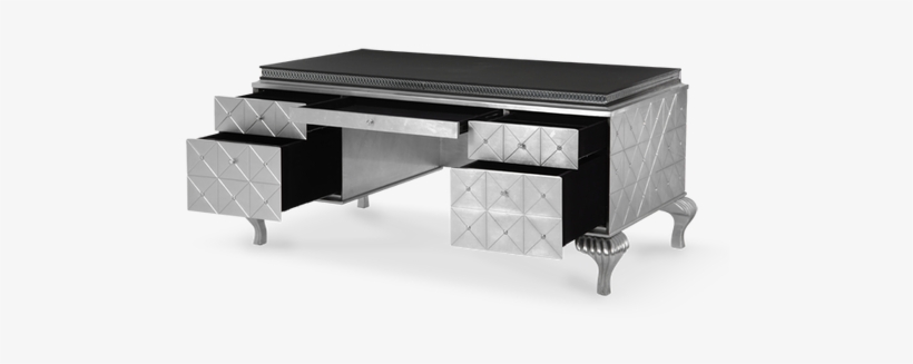 5 Drawers Crystal Knobs Caviar Finish Cabriole Legs - Aico Hollywood Swank Desk, transparent png download