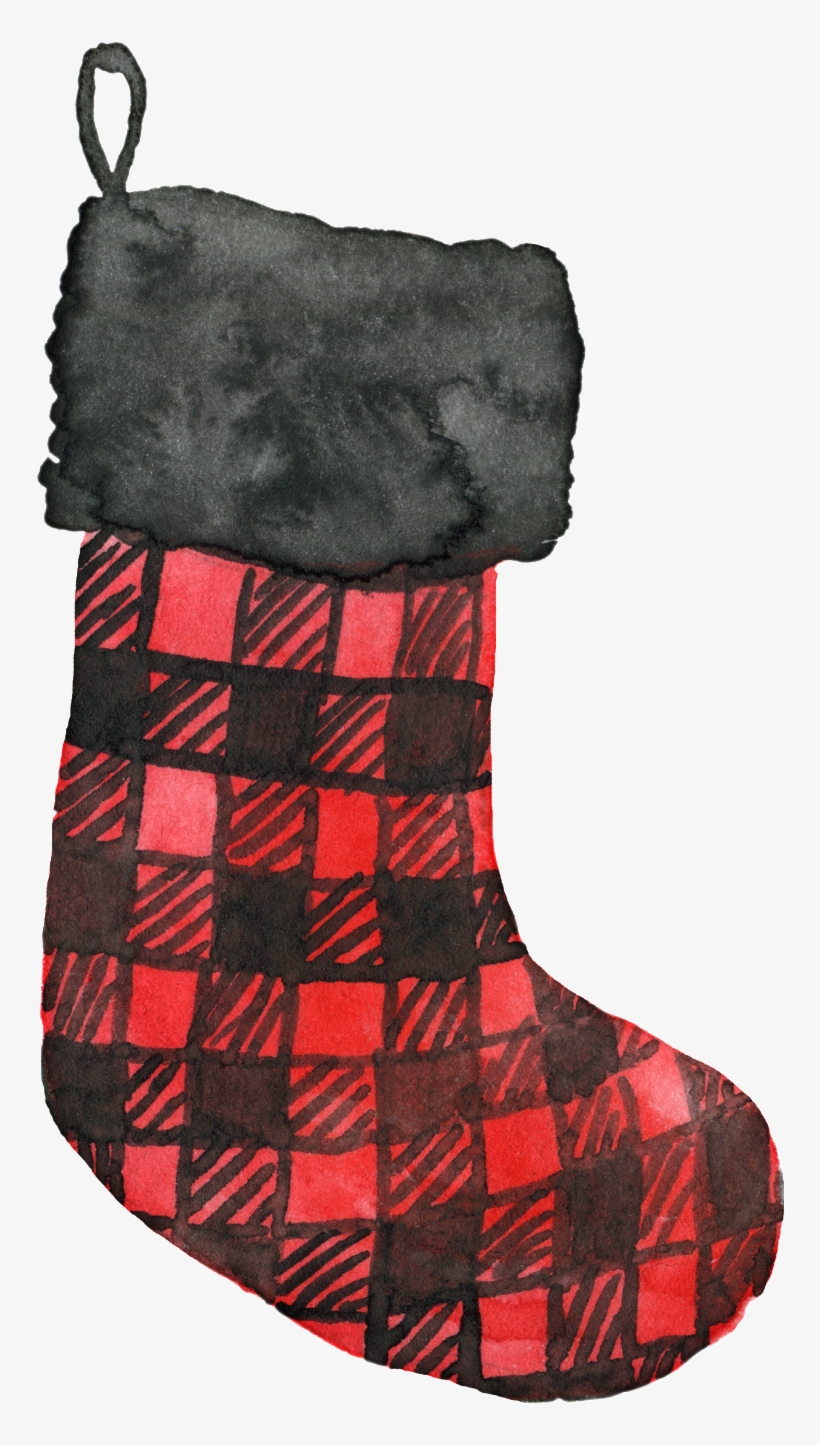 Hand Painted Plaid Christmas Socks Png Transparent - Christmas Stocking, transparent png download