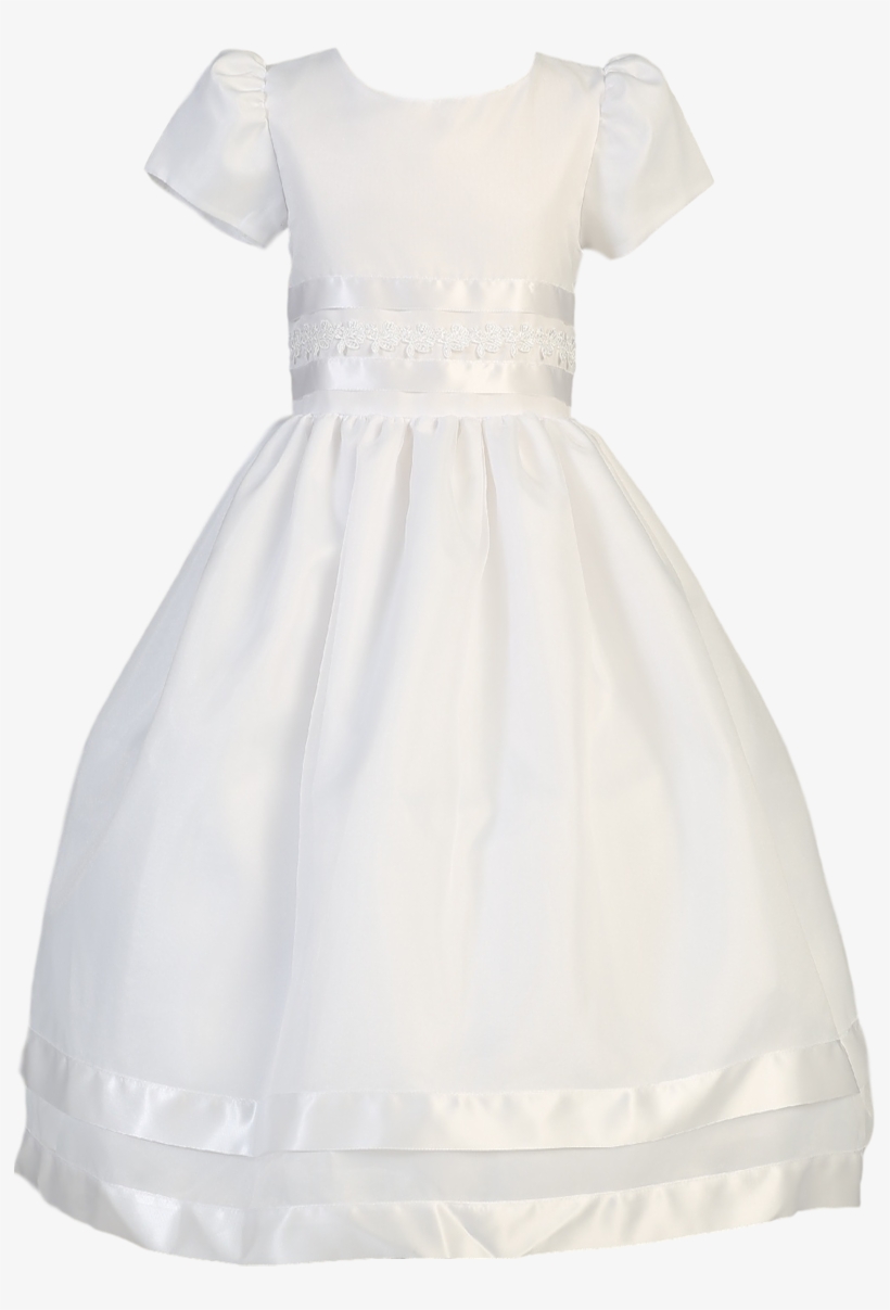 Satin & Lace Trim On White Organza Overlay First Holy - Dress, transparent png download