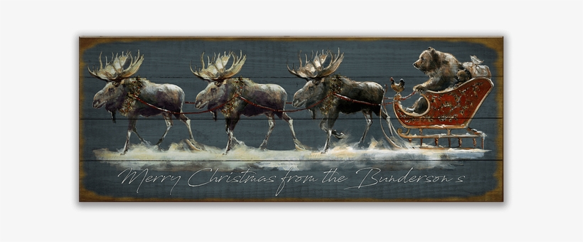 View Zoom Santa Grizzly Sleigh With Moose Sign - Santa Claus, transparent png download