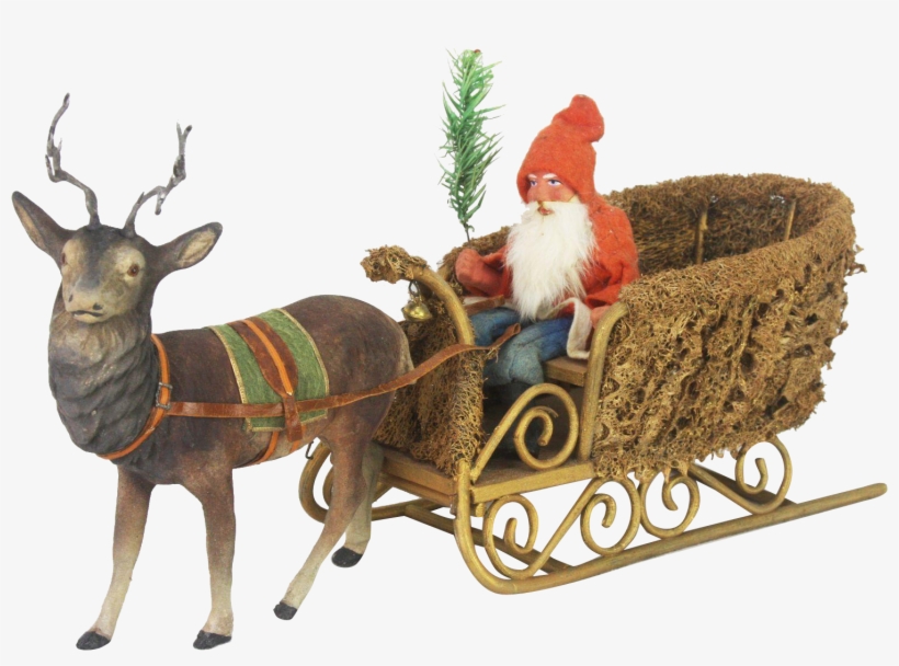 Antique German Santa In Loofah Sleigh With Candy Container - Santa Claus, transparent png download