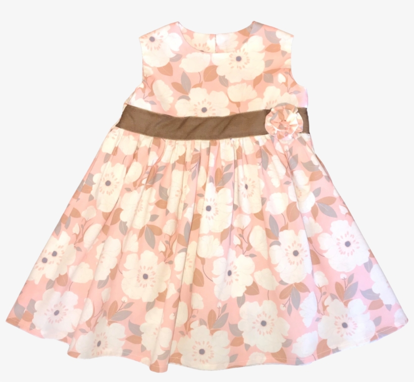 Soft White And Pink Flower Dress With Brown Ribbon - Emma And Mila - With Love - Petals In Blush, transparent png download