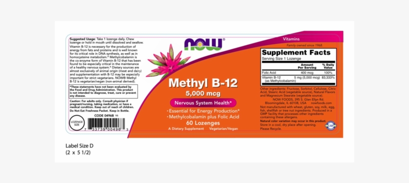 Now Foods Methyl B-12 - 5,000 Mcg - 60 Lozenges, transparent png download