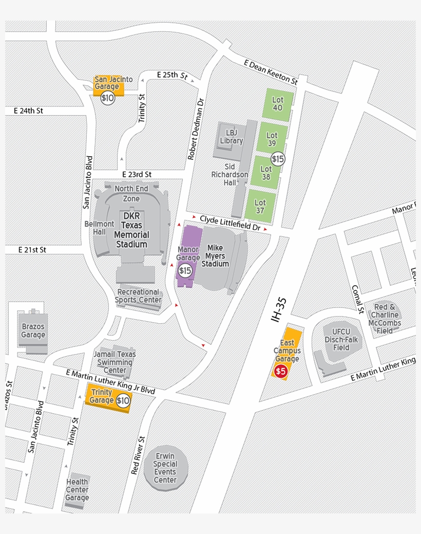 Map Of Parking Surrounding Mike Myers Stadium - The University Of Texas At Austin, transparent png download