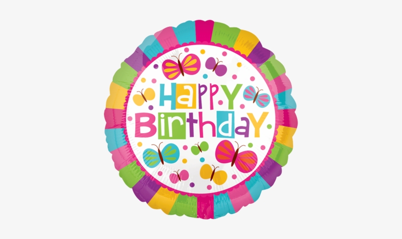 18" Birthday Butterflies - Happy Birthday Butterflies Stripes Purple Pink Green, transparent png download