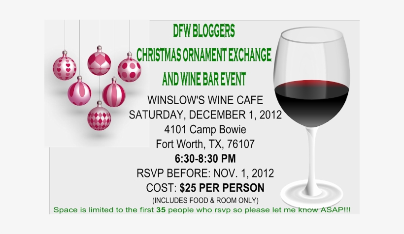Dfw Bloggers Ornament Exchange Event - Wine Glass Clip Art, transparent png download