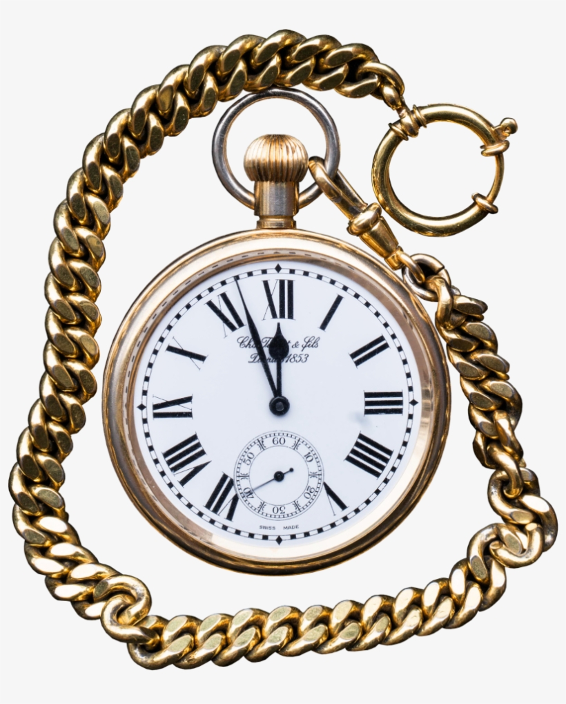 Cadena Cubana De Oro Con Reloj - Poster Of Valuable Gold Pointer Clock Pocket Watch, transparent png download