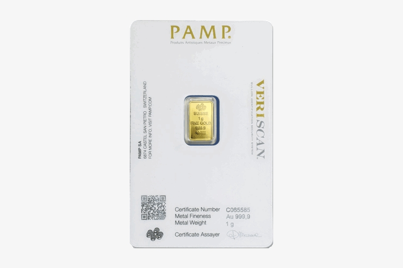 Gold Bar 1 Gram Pamp Suisse - Pamp Veriscan, transparent png download