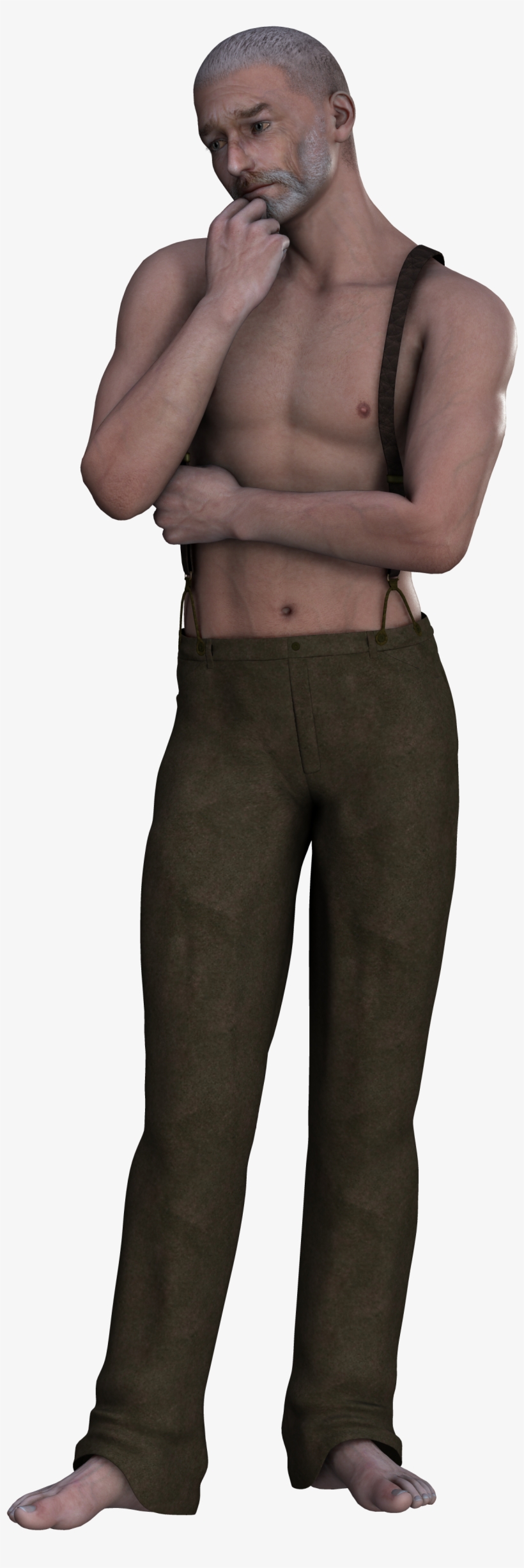 Pensive Man In Slacks And Bare-chested - Man, transparent png download