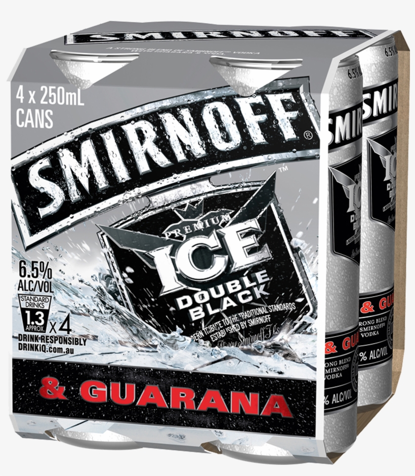 Smirnoff Ice Double Black & Guarana Cans 250ml 4 Pack - Smirnoff Double Black Guarana, transparent png download