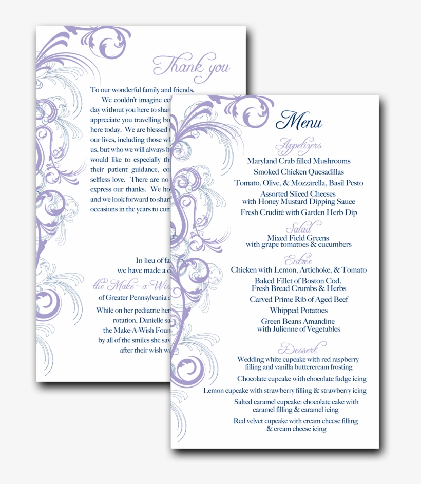 Navy & Purple Reception Menu - Document, transparent png download