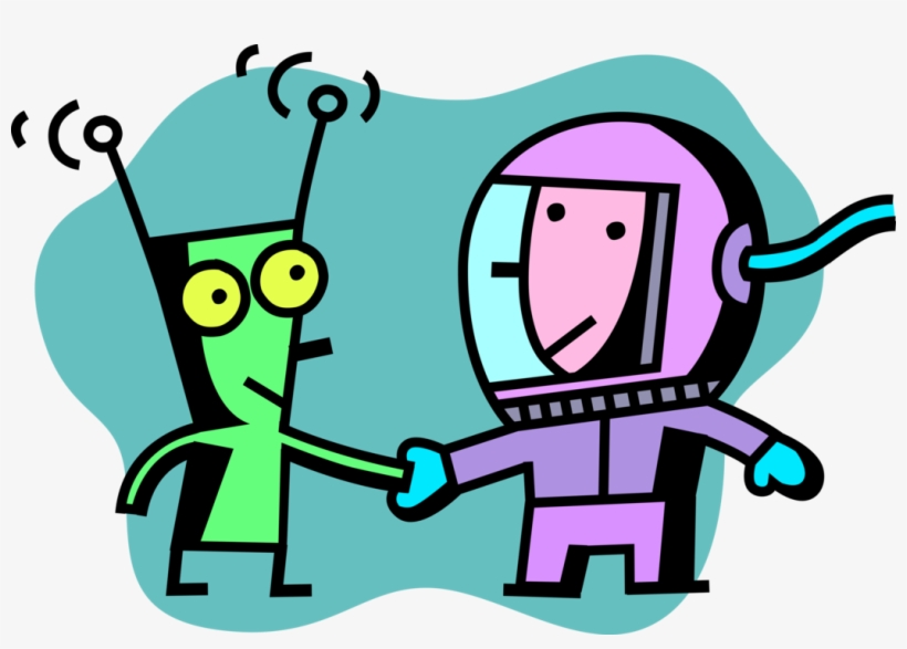 Vector Illustration Of Astronaut Shakes Hands With - Astronaut Shaking Hands With Alien, transparent png download