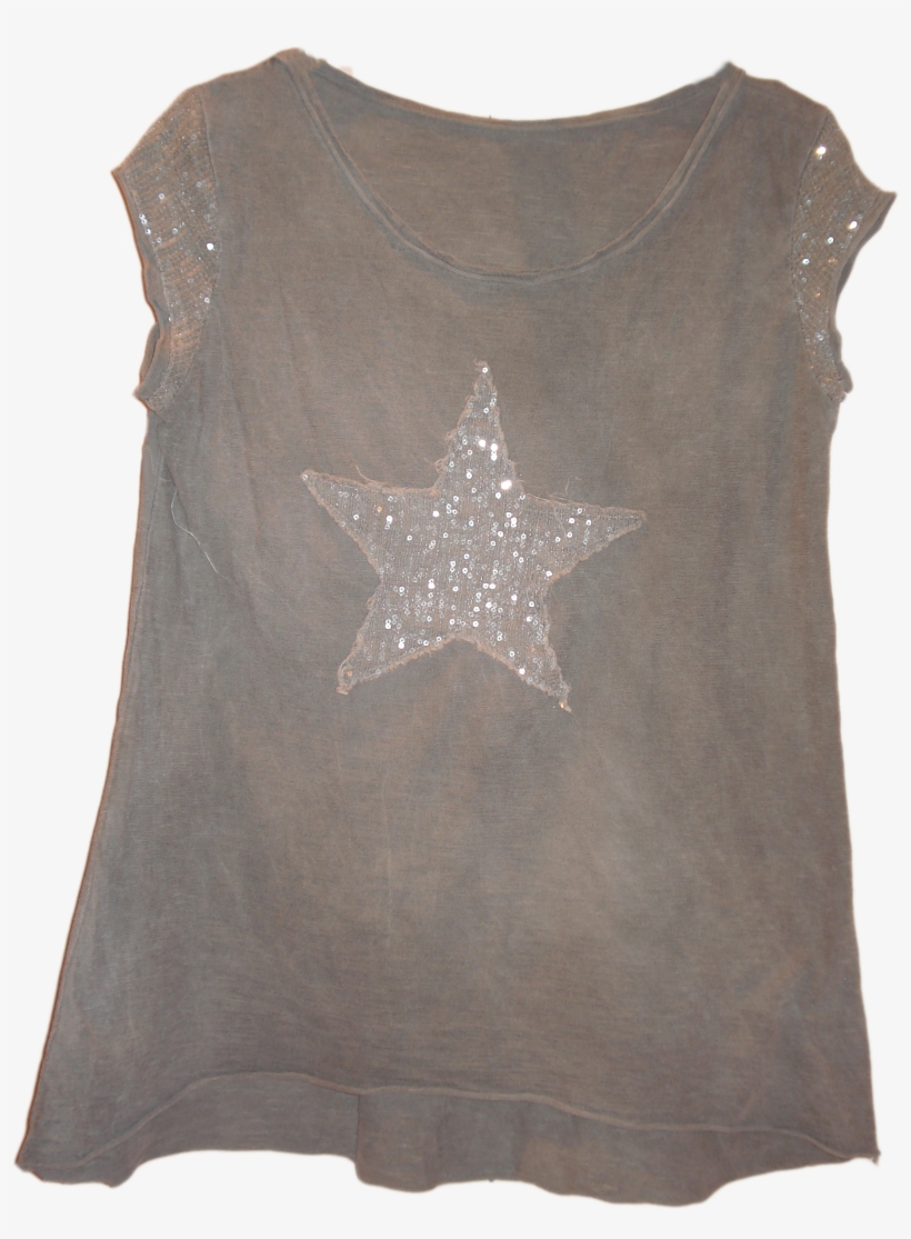 Camiseta Verde Camuflaje Con Aplicaciones De Lentejuelas - Remera Con Lentejuela De Estrellas, transparent png download