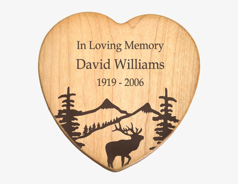 Maple Wood Heart Cremation Box With Free Text Engraving - Mountain And Trees Drawing, transparent png download