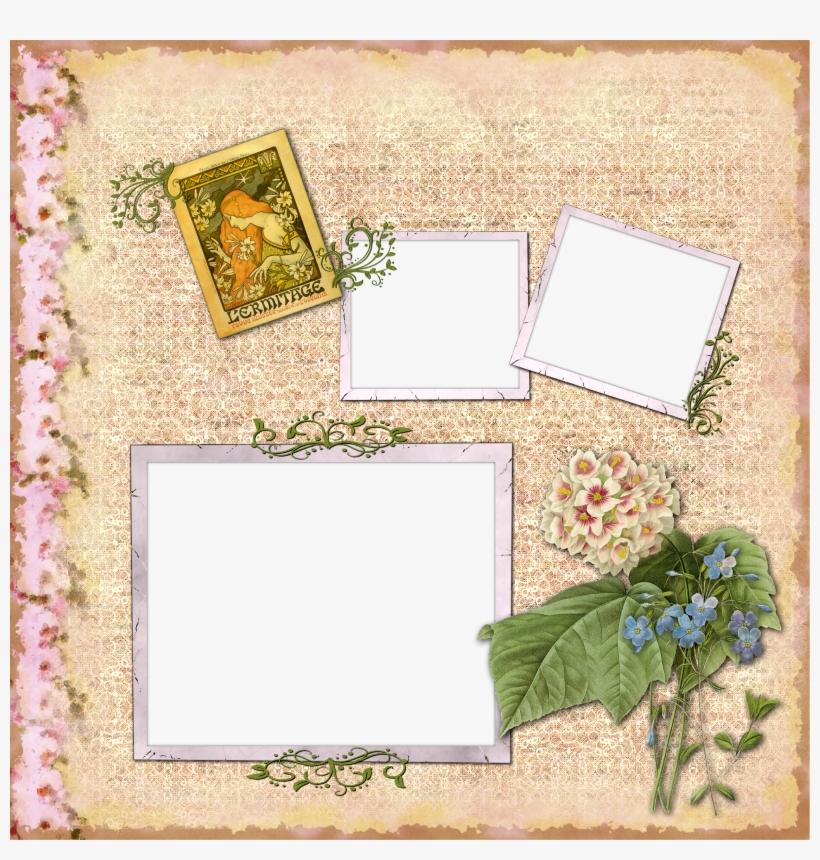 Vintage Floral Wallpaper With Photo Frames, transparent png download