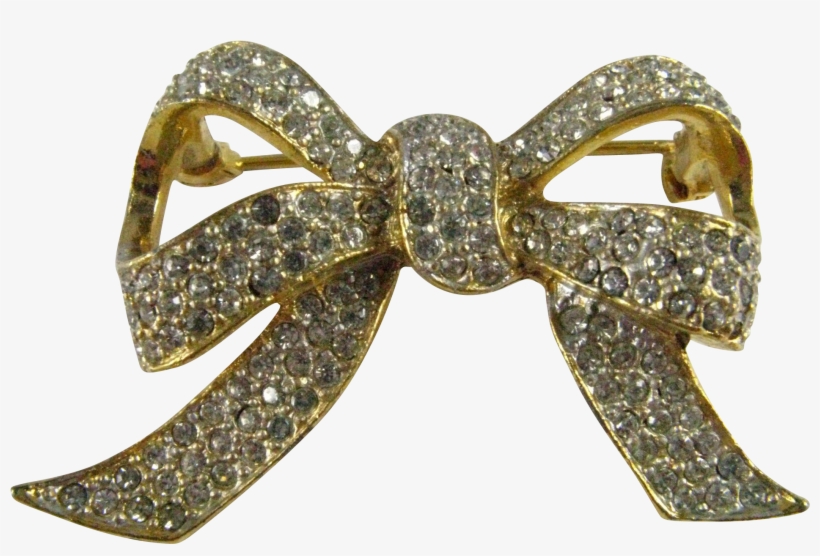 Vintage Boucher Gold Tone Clear Pave Rhinestone Ribbon - Brooch, transparent png download