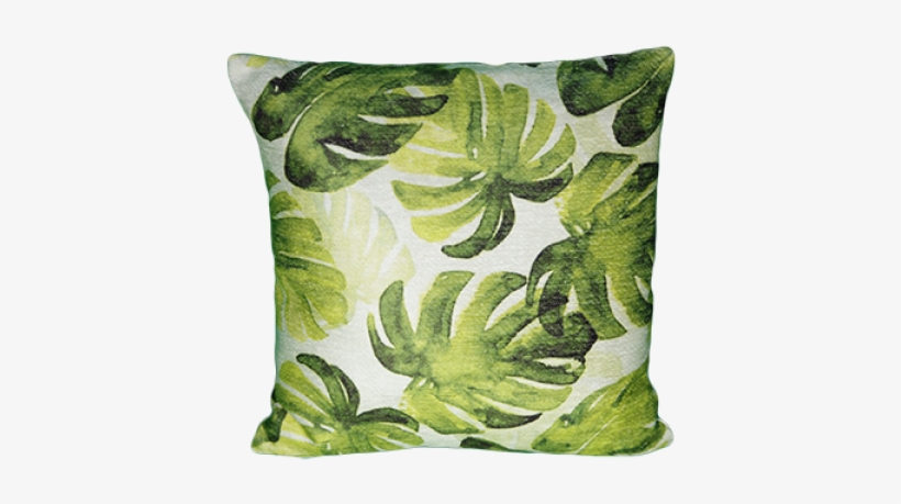 Monstera - Saro Green Leaf Print Down Poly Filled Throw Pillow,, transparent png download