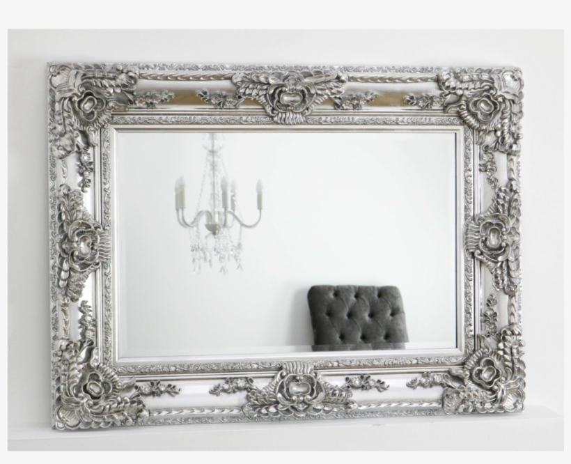 Platinum Silver Ornate Rectangular Mirror 47" X 35" - Silver Glass Rectangle Mirror, transparent png download
