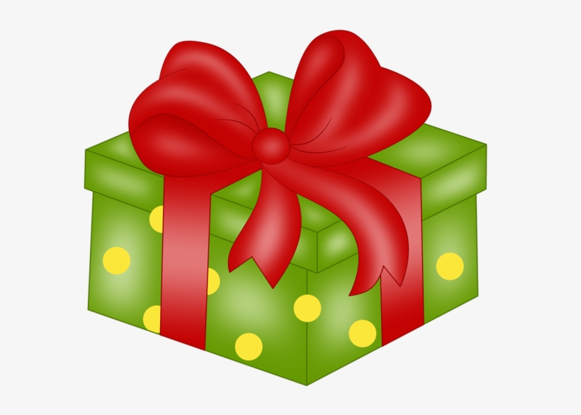 Green Present With Dots And Red Ribbon - Gift, transparent png download