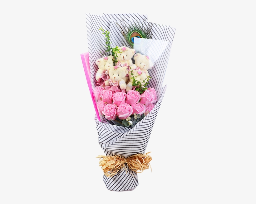 Plush Toy & Soap Bouquets - Pink Roses Bouquet With Stuffed Toy, transparent png download