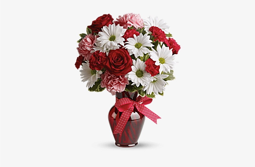 A Sweet Medley Of Red Roses, Red Carnations, Pink Carnations - Hugs And Kisses Bouquet With Red Roses - Standard -, transparent png download
