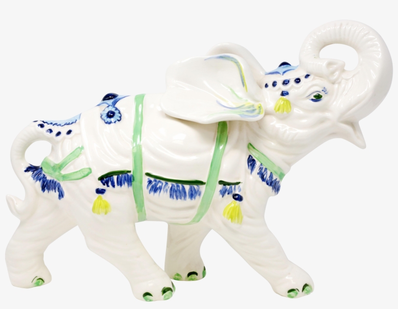Hand-painted Ceramic Elephant With Raised Trunk On - Animal Figure, transparent png download