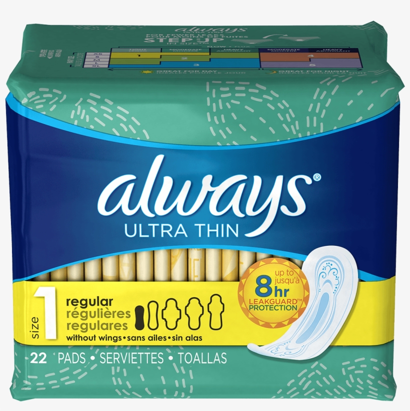 Always Ultra Thin Size 1 Regular Pads Without Wings, - Always Ultra Thin Pads Without Wings, transparent png download