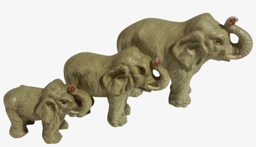 Old Hand Painted Elephant Miniature Figurines Trunk - 1920s, transparent png download