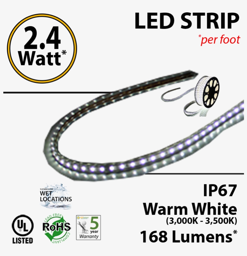 4w P/feet Led Strip 1 Foot Warm White - Led Strip Light, transparent png download