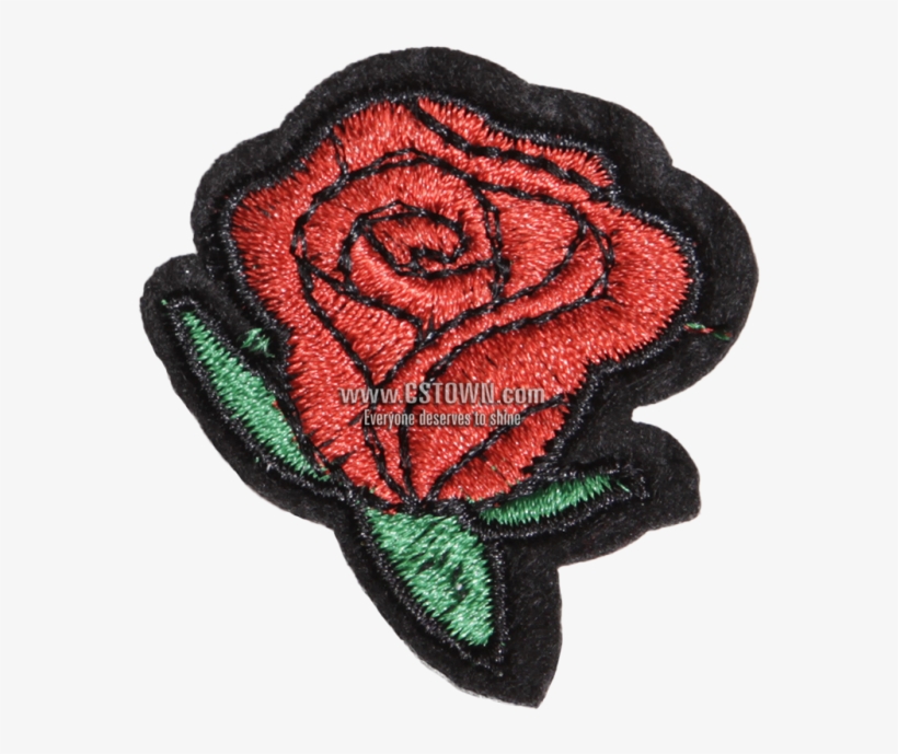 Little Red Rose With Green Leaves Embroidery Patch - Embroidery, transparent png download