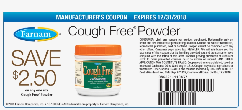 18-10095e Fm 110833 Coughfree $22 - Cough Free Powder For Horses 1 Pound, transparent png download