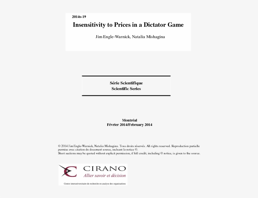 Insensitivity To Prices In A Dictator Game - Cirano, transparent png download