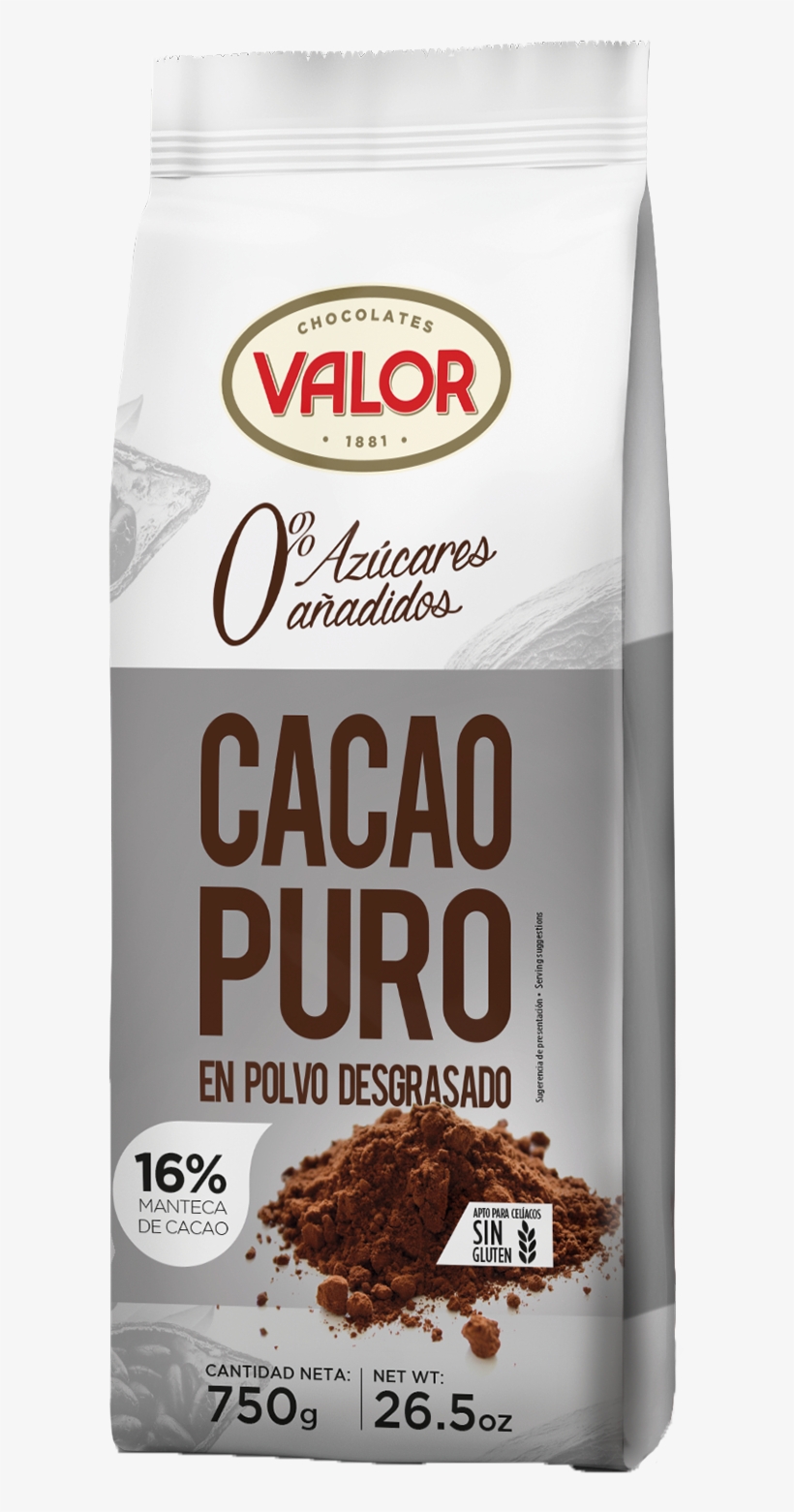 Cacao Puro En Polvo Desgradado 0% Azúcares Añadidos - Chocolate Valor Mousse Trufa Sin Azúcar, transparent png download